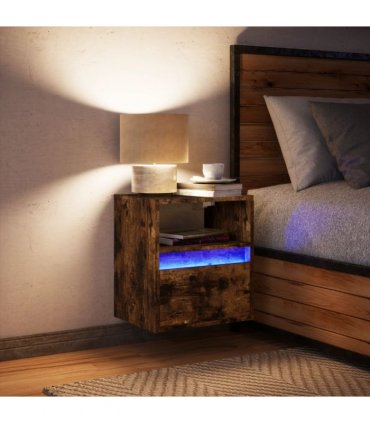 vidaXL Wall-mounted Bedside Cabinet with LED Lights Smoked Oak