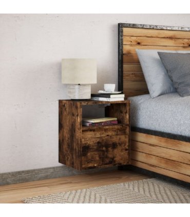 vidaXL Wall-mounted Bedside Cabinet with LED Lights Smoked Oak