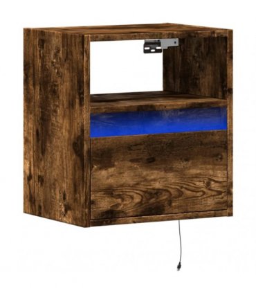 vidaXL Wall-mounted Bedside Cabinet with LED Lights Smoked Oak