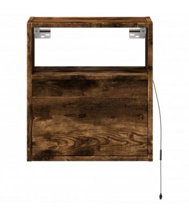 vidaXL Wall-mounted Bedside Cabinet with LED Lights Smoked Oak