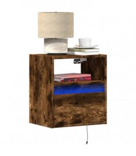 vidaXL Wall-mounted Bedside Cabinets with LED Lights 2 pcs Smoked Oak