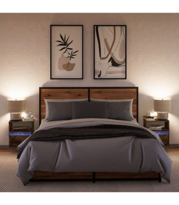 vidaXL Wall-mounted Bedside Cabinets with LED Lights 2 pcs Smoked Oak