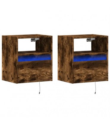 vidaXL Wall-mounted Bedside Cabinets with LED Lights 2 pcs Smoked Oak