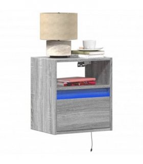 vidaXL Wall-mounted Bedside Cabinet with LED Lights Grey Sonoma