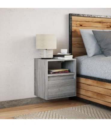 vidaXL Wall-mounted Bedside Cabinet with LED Lights Grey Sonoma