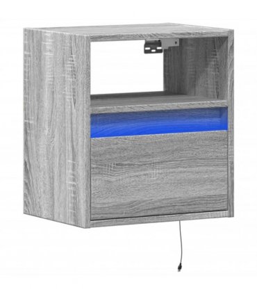 vidaXL Wall-mounted Bedside Cabinet with LED Lights Grey Sonoma