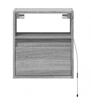 vidaXL Wall-mounted Bedside Cabinet with LED Lights Grey Sonoma