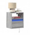 vidaXL Wall-mounted Bedside Cabinets with LED Lights 2 pcs Grey Sonoma