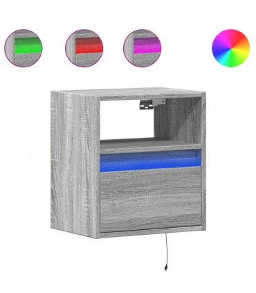 vidaXL Wall-mounted Bedside Cabinets with LED Lights 2 pcs Grey Sonoma