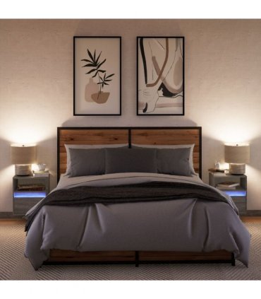 vidaXL Wall-mounted Bedside Cabinets with LED Lights 2 pcs Grey Sonoma