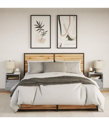 vidaXL Wall-mounted Bedside Cabinets with LED Lights 2 pcs Grey Sonoma