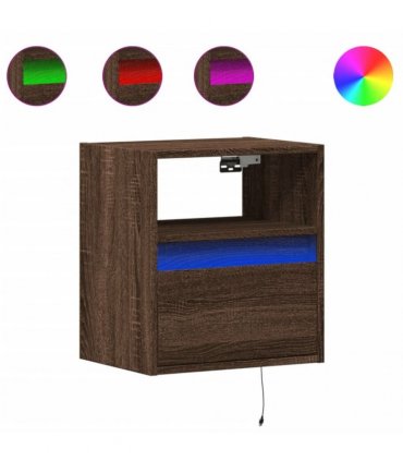 vidaXL Wall-mounted Bedside Cabinet with LED Lights Brown Oak