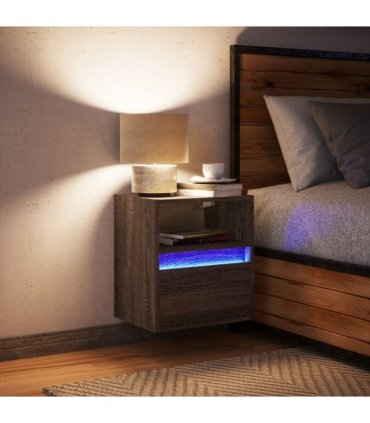 vidaXL Wall-mounted Bedside Cabinet with LED Lights Brown Oak