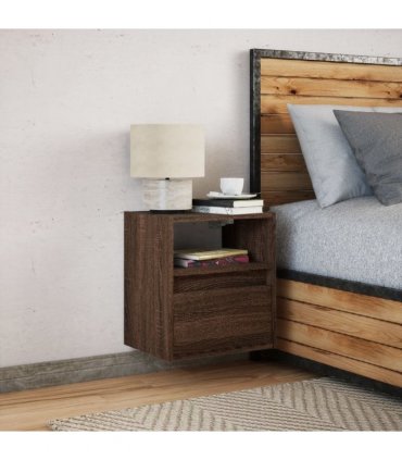 vidaXL Wall-mounted Bedside Cabinet with LED Lights Brown Oak