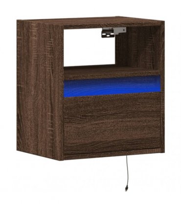 vidaXL Wall-mounted Bedside Cabinet with LED Lights Brown Oak