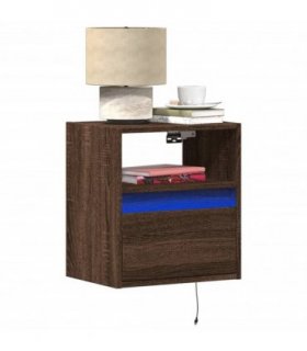 vidaXL Wall-mounted Bedside Cabinets with LED Lights 2 pcs Brown Oak