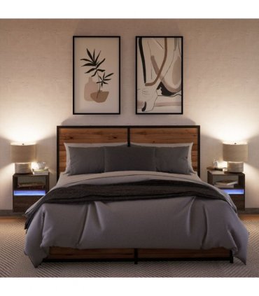 vidaXL Wall-mounted Bedside Cabinets with LED Lights 2 pcs Brown Oak