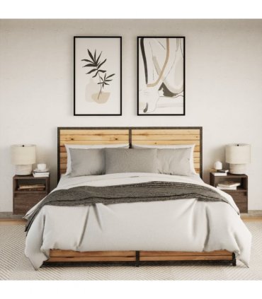 vidaXL Wall-mounted Bedside Cabinets with LED Lights 2 pcs Brown Oak