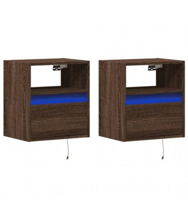 vidaXL Wall-mounted Bedside Cabinets with LED Lights 2 pcs Brown Oak
