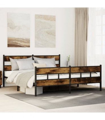 vidaXL Metal Bed Frame without Mattress Smoked Oak 193x203 cm