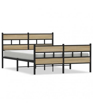 vidaXL Metal Bed Frame without Mattress Sonoma Oak 150x200 cm