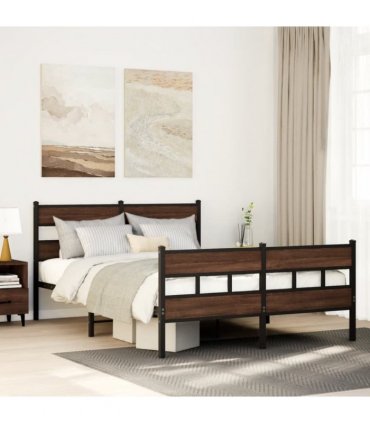 vidaXL Metal Bed Frame without Mattress Brown Oak 150x200 cm