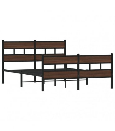 vidaXL Metal Bed Frame without Mattress Brown Oak 150x200 cm