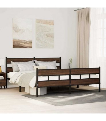 vidaXL Metal Bed Frame without Mattress Brown Oak 183x213 cm