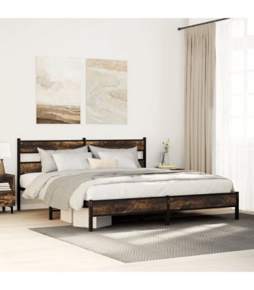 vidaXL Metal Bed Frame without Mattress Smoked Oak 193x203 cm