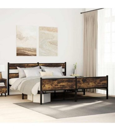vidaXL Metal Bed Frame without Mattress Smoked Oak 183x213 cm