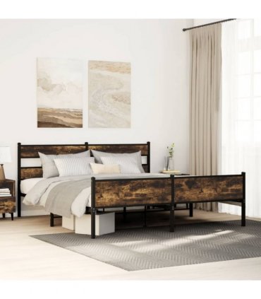 vidaXL Metal Bed Frame without Mattress Smoked Oak 193x203 cm