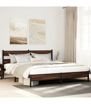 vidaXL Metal Bed Frame without Mattress Brown Oak 193x203 cm