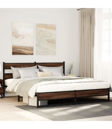 vidaXL Metal Bed Frame without Mattress Brown Oak 180x200 cm