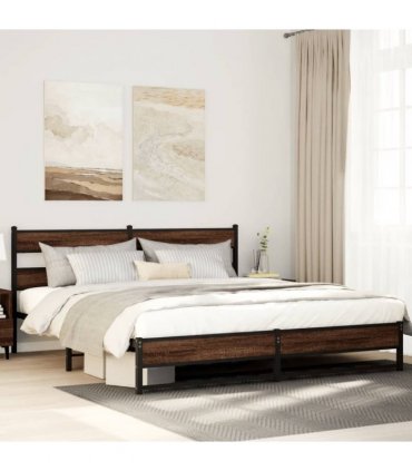 vidaXL Metal Bed Frame without Mattress Brown Oak 200x200 cm