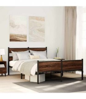 vidaXL Metal Bed Frame without Mattress Brown Oak 160x200 cm