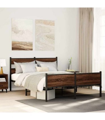 vidaXL Metal Bed Frame without Mattress Brown Oak 160x200 cm