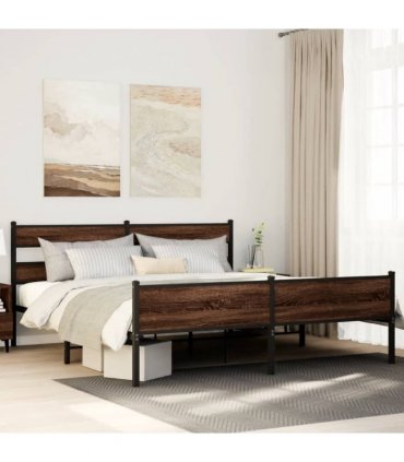 vidaXL Metal Bed Frame without Mattress Brown Oak 180x200 cm