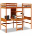 vidaXL Loft Bed Frame with Desk&Shelves Wax Brown 90x200cm