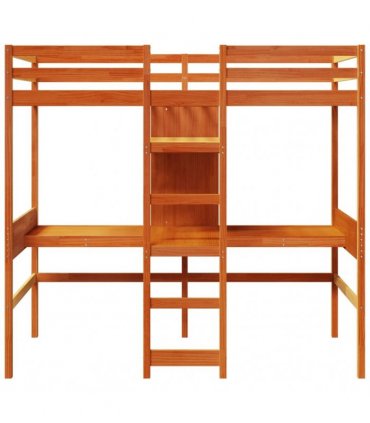 vidaXL Loft Bed Frame with Desk&Shelves Wax Brown 90x200cm