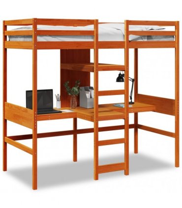 vidaXL Loft Bed Frame without mattress Wax Brown 90x190cm