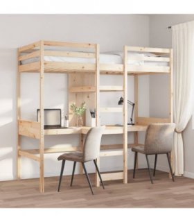 vidaXL Loft Bed Frame without Mattress 75x190cm Solid Wood Pine