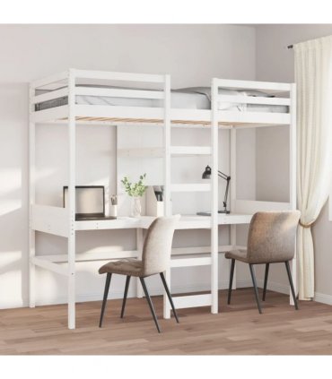 vidaXL Loft Bed Frame without Mattress White 75x190cm Solid Wood Pine