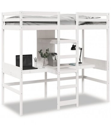 vidaXL Loft Bed Frame without Mattress White 75x190cm Solid Wood Pine