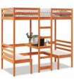 vidaXL Loft Bed Frame with Desk&Chairs Wax Brown 90x200cm