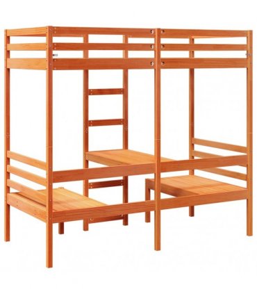 vidaXL Loft Bed Frame with Desk&Chairs Wax Brown 90x200cm