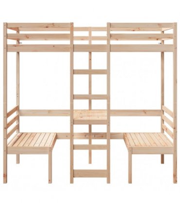 vidaXL Loft Bed Frame with Desk&Chairs 80x200cm Solid Wood Pine