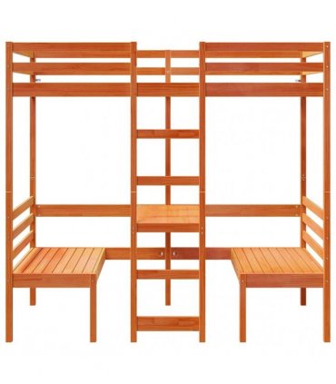 vidaXL Loft Bed Frame with Desk&Chairs Wax Brown 80x200cm