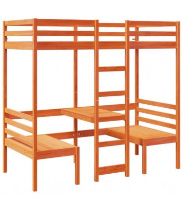 vidaXL Loft Bed Frame with Desk&Chairs Wax Brown 90x190cm