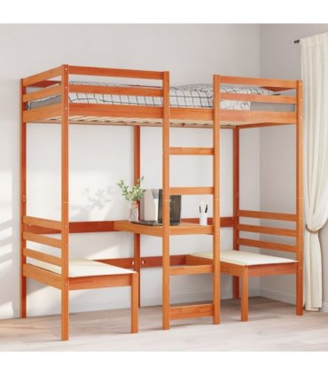 vidaXL Loft Bed Frame with Desk&Chairs Wax Brown 90x190cm
