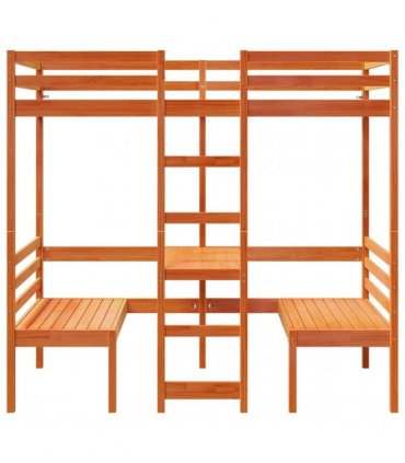 vidaXL Loft Bed Frame with Desk&Chairs Wax Brown 90x190cm